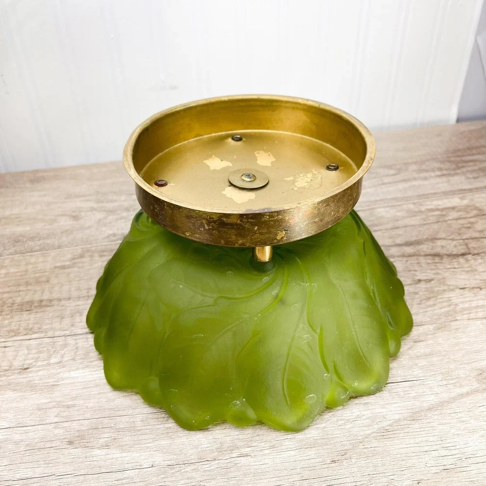 Vintage Frosted Green Glass Centerpiece Bowl:‎ Midcentury Modern Serving Platter
